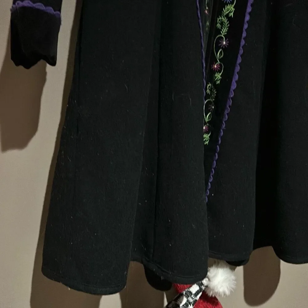 Samii Clothes Gay Ellis Vintage Scandinavian Black Wool Coat Embroidered Girls X